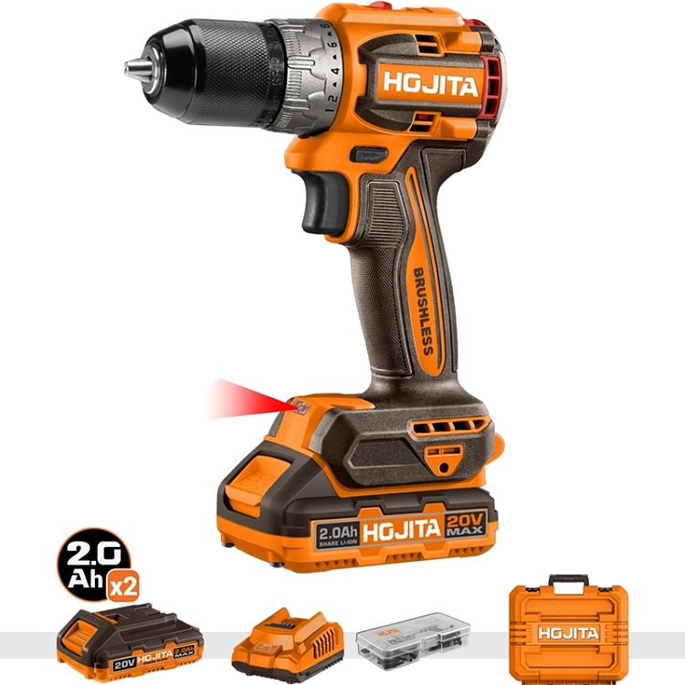 HOJITA Brushless Δραπανοκατσάβιδο 20V 60Nm Σετ Βαλιτσάκι – συσκευασία και βαλιτσάκι σε κοντινό πλάνο