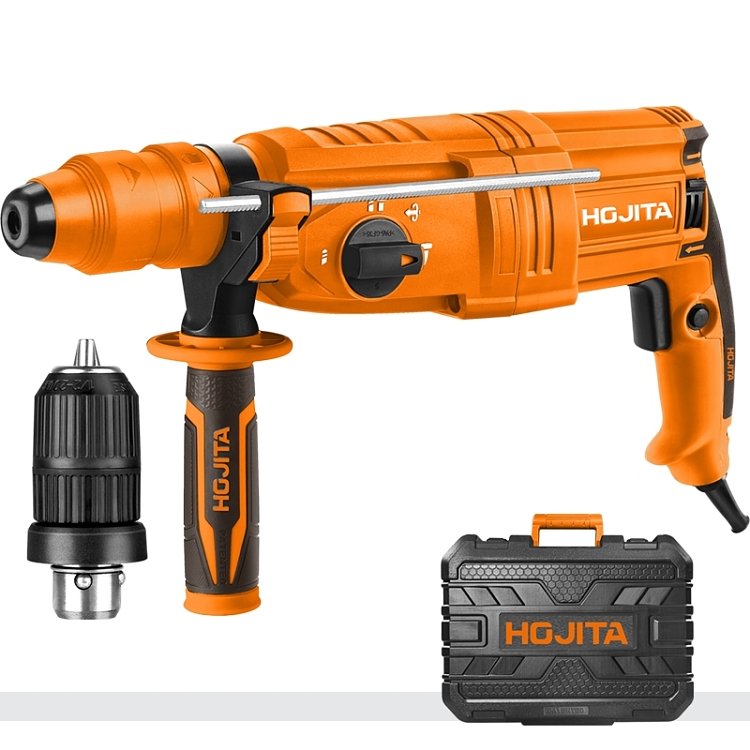 Περιστροφικό Κρουστικό Πιστολέτο HOJITA 800W – συσκευασία και εξαρτήματα σε κοντινό πλάνο