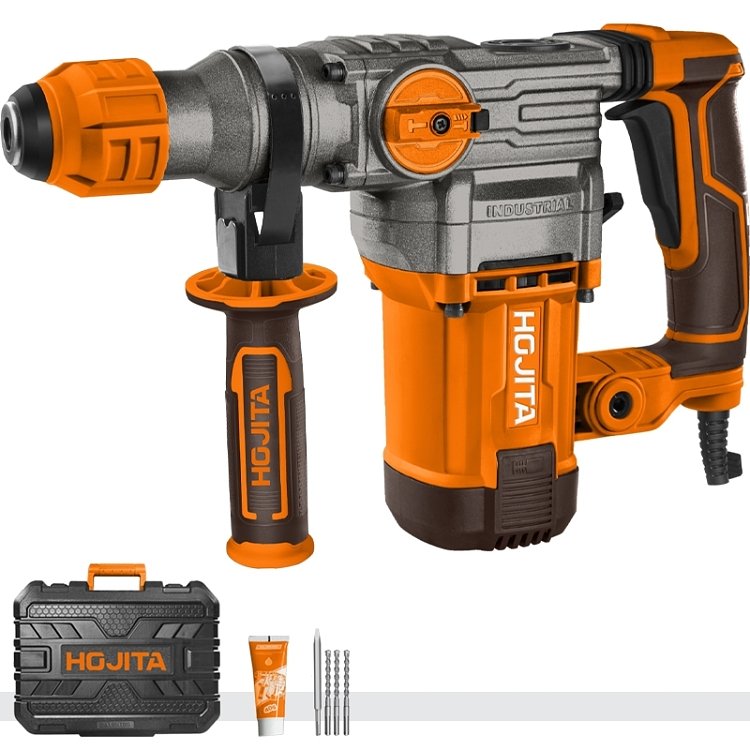 Περιστροφικό Σκαπτικό Πιστολέτο HOJITA 1500W – συσκευασία και εξαρτήματα σε κοντινό πλάνο