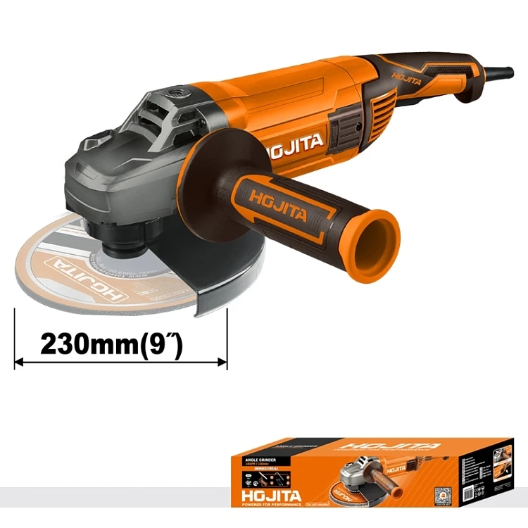 Γωνιακός Τροχός HOJITA 230mm 2400W – συσκευασία εργαλείου σε κοντινό πλάνο