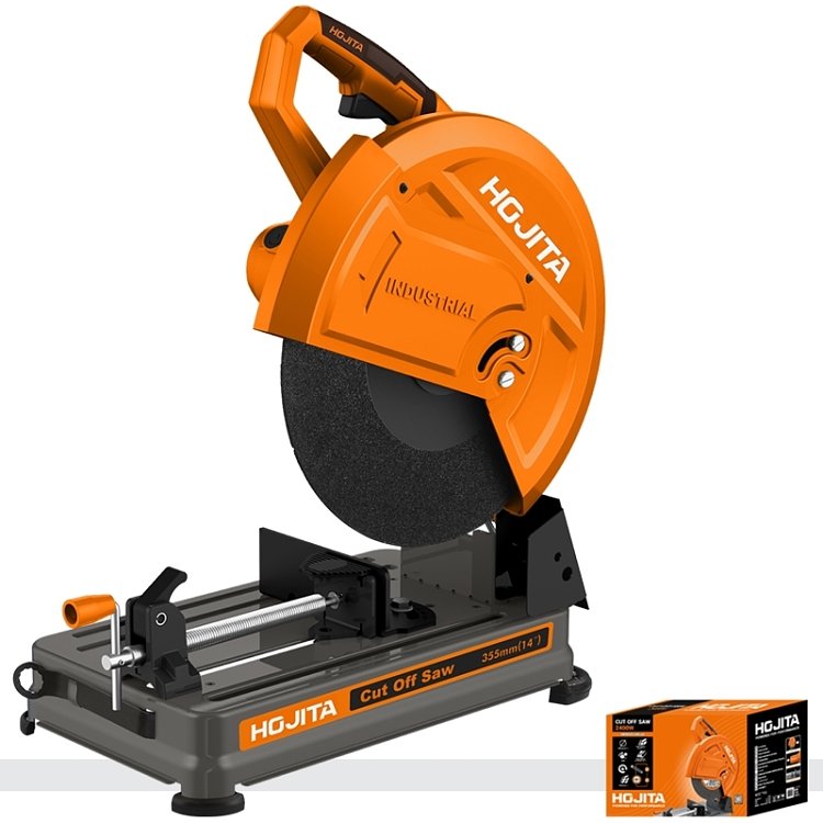 Δισκοπρίονο κοπής μετάλλου HOJITA 355mm 2400W – κοντινό στη συσκευασία