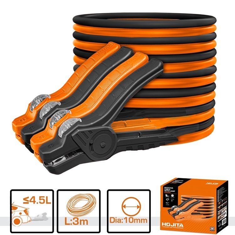 Καλώδια εκκίνησης αυτοκινήτου HOJITA LED 600A – κοντινό πλάνο σφιγκτήρων