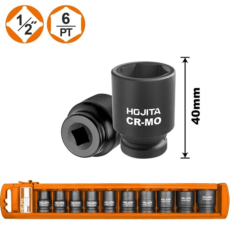 Καρυδάκια HOJITA 1/2'' σετ 10 τεμ – συσκευασία σε κοντινό πλάνο