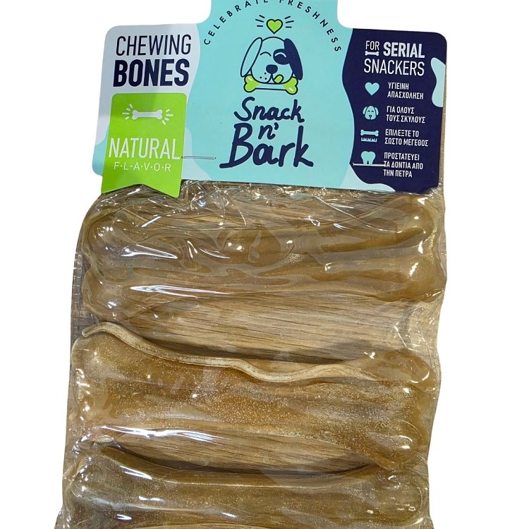Συσκευασία Snack n' Bark με 3 συμπαγή κόκκαλα 13 cm από βοδινό δέρμα σε διάφανο blister