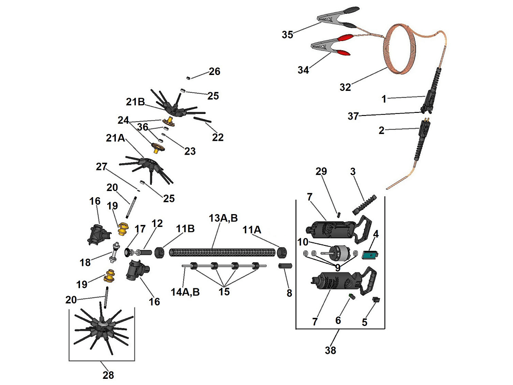 Asteras Electric ελαιοραβδιστικό 230V 450W με 2 κεφαλές & 32 carbon ράβδους