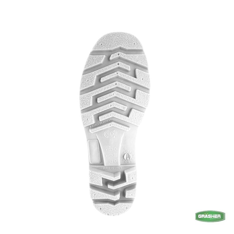 Λευκή ψηλή γαλότσα GRASHER – κοντινό στη σόλα & υλικό PVC