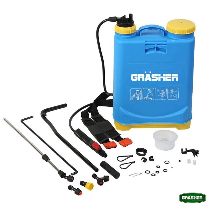 GRASHER 16lt – κοντινό στη συσκευασία και στην αντλία