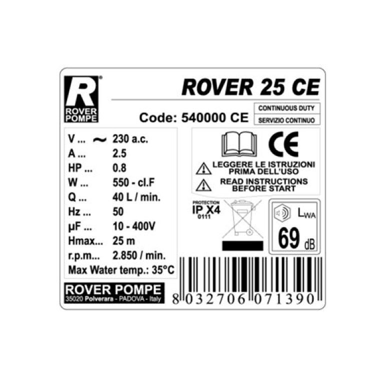 Rover Pompe 25 CE επαγγελματική αντλία για κρασί και λάδι