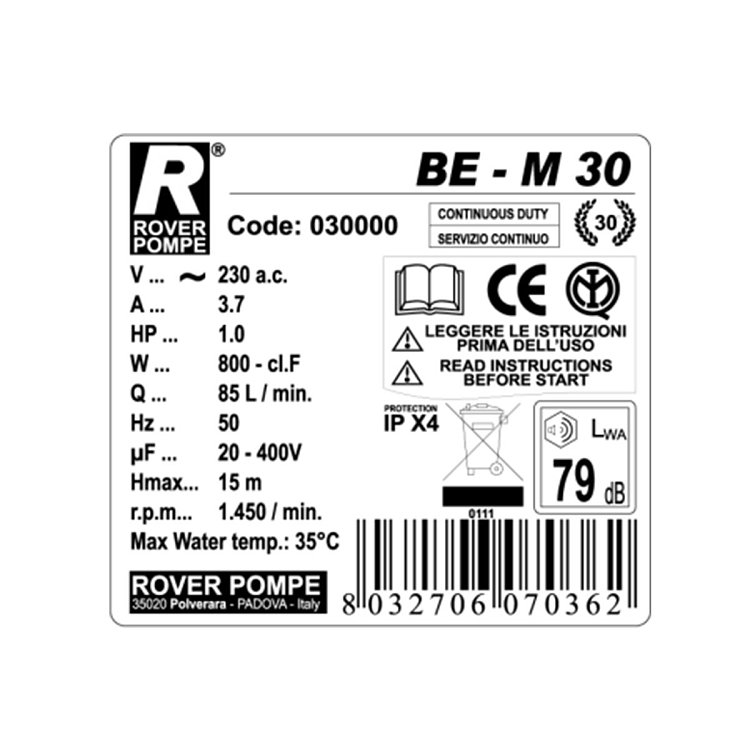 Rover Pompe BE-M 30 αντλία χαμηλών στροφών 1450 r.p.m.