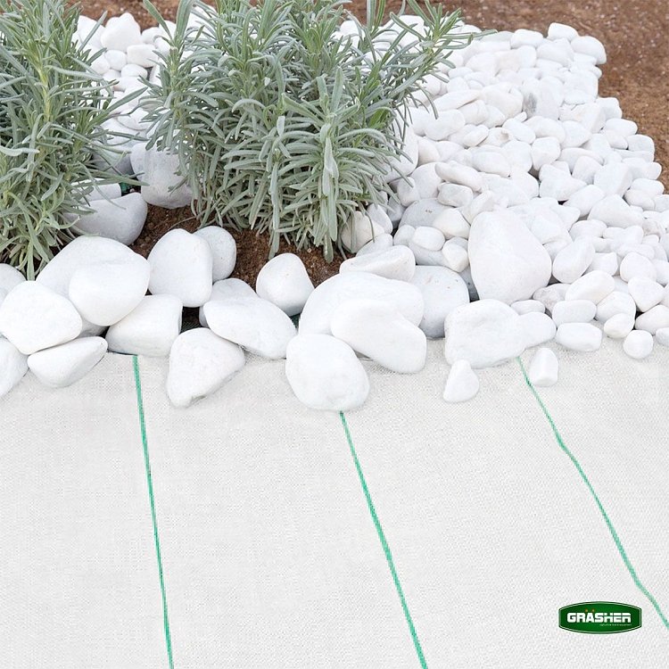 Λεπτομέρεια ύφανσης λευκού γεωυφάσματος Grasher εδαφοκάλυψης