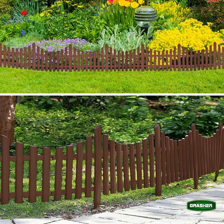 Φράχτης κήπου πλαστικός Grasher καφέ – χρήση γύρω από γλάστρες terracotta