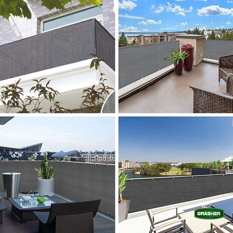 Διαχωριστικό Δίχτυ Μπαλκονιού 160gr/m² Γκρι 1,20x6m GRASHER Με Κρίκους – λεπτομέρεια ετικέτας GRASHER