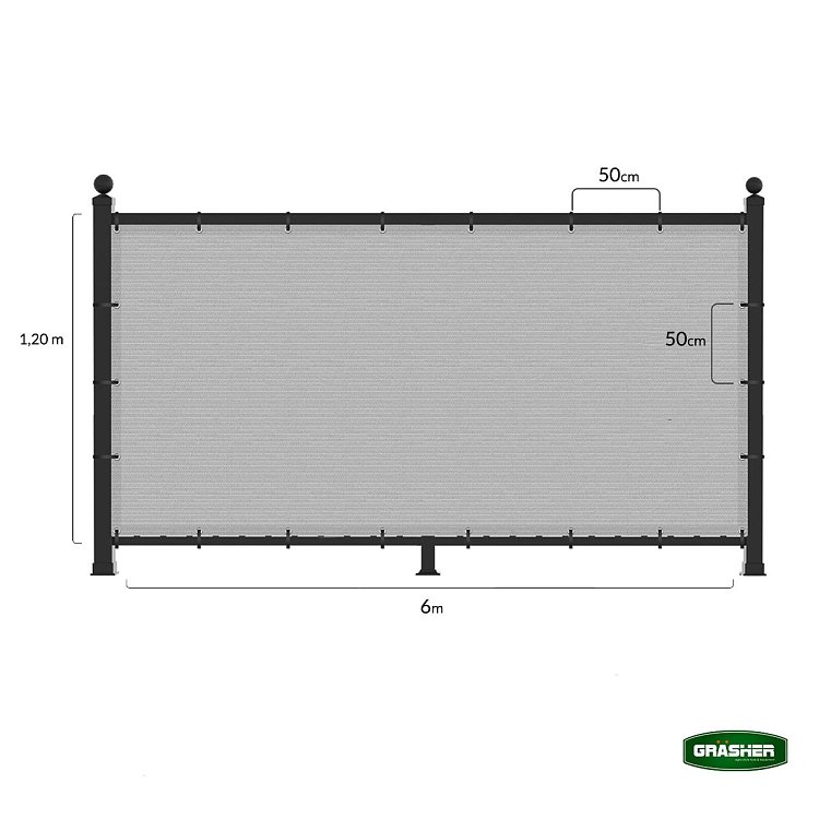 Διαχωριστικό Δίχτυ Μπαλκονιού 160gr/m² Γκρι 1,20x6m GRASHER Με Κρίκους – προϊόν σε φυσικό φωτισμό
