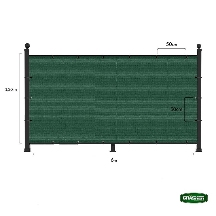 Διαχωριστικό Δίχτυ Μπαλκονιού 160gr/m² Πράσινο 1,20x6m GRASHER Με Κρίκους – προϊόν σε φυσικό φωτισμό