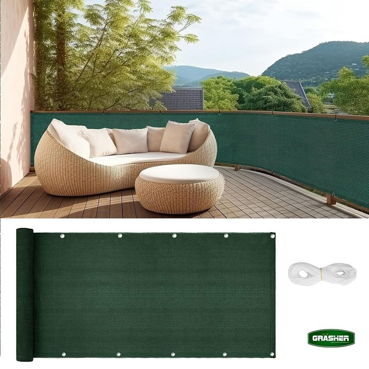 Διαχωριστικό Δίχτυ Μπαλκονιού 160gr/m² Πράσινο 1,20x6m GRASHER Με Κρίκους – χρήση από επαγγελματία εγκαταστάτη