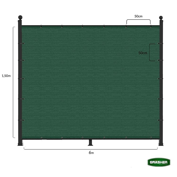 Διαχωριστικό Δίχτυ Περίφραξης 160gr/m² Πράσινο 1,50x6m GRASHER Με Κρίκους – χρήση από επαγγελματία εγκαταστάτη