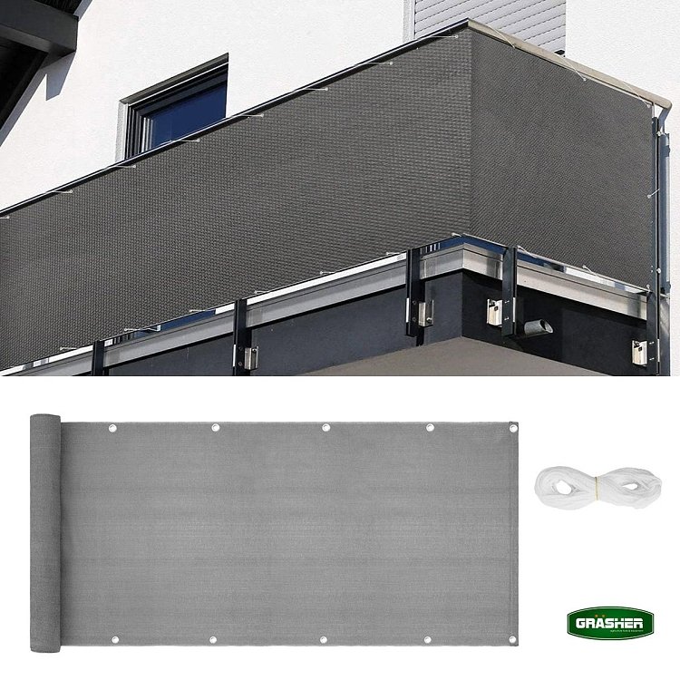 Διαχωριστικό Δίχτυ Μπαλκονιού 160gr/m² Γκρί 0,90x6m GRASHER Με Κρίκους – λεπτομέρεια υφής υλικού HDPE