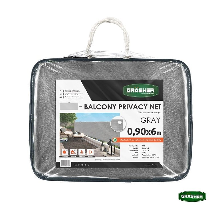 Διαχωριστικό Δίχτυ Μπαλκονιού 160gr/m² Γκρί 0,90x6m GRASHER Με Κρίκους – χρήση σε οικιακό χώρο