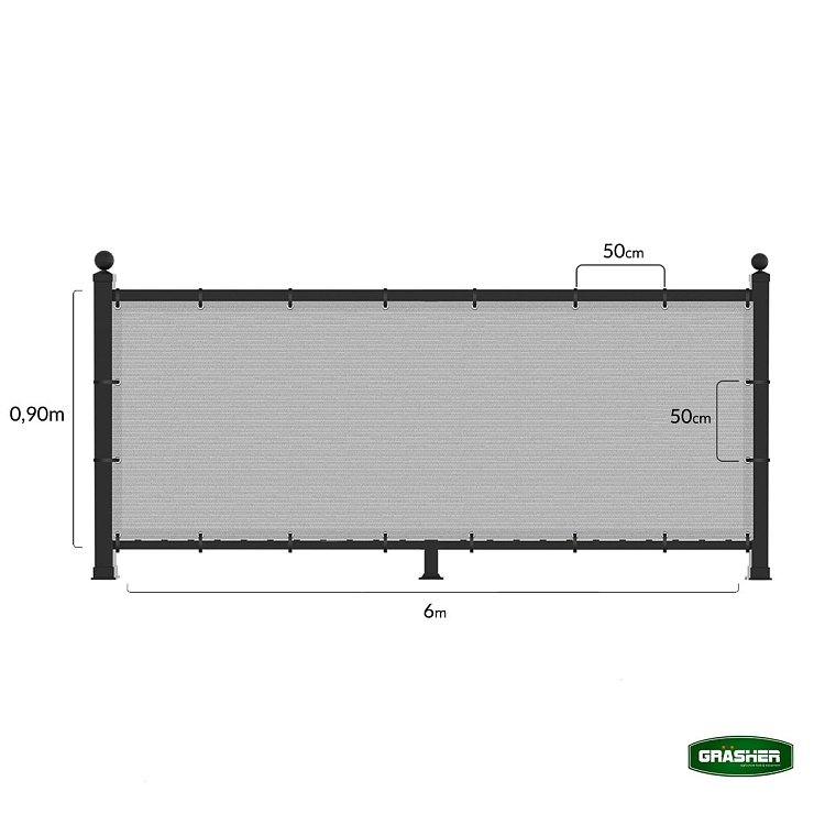 Διαχωριστικό Δίχτυ Μπαλκονιού 160gr/m² Γκρί 0,90x6m GRASHER Με Κρίκους – τοποθέτηση από επαγγελματία