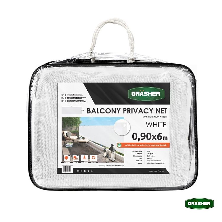 Διαχωριστικό Δίχτυ Μπαλκονιού 160gr/m² Λευκό 0,90x6m GRASHER Με Κρίκους – τοποθέτηση από επαγγελματία