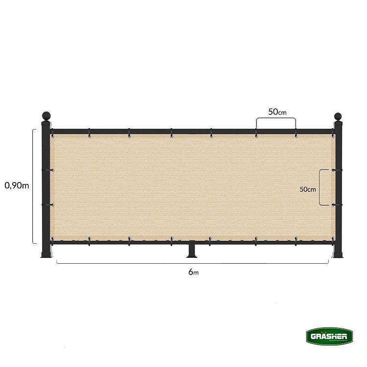 Διαχωριστικό Δίχτυ Μπαλκονιού 160gr/m² Εκρού 0,90x6m GRASHER Με Κρίκους – προϊόν σε φυσικό φωτισμό