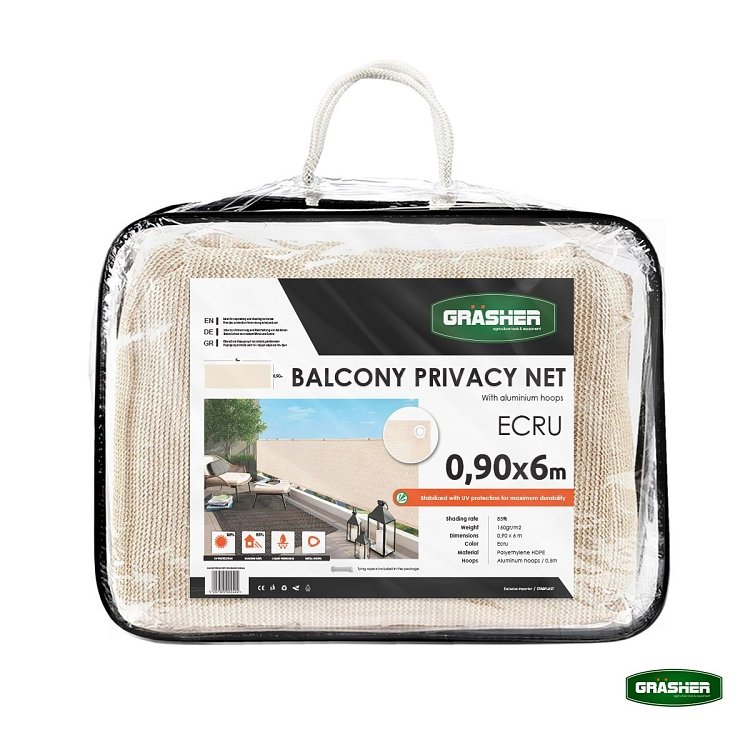 Διαχωριστικό Δίχτυ Μπαλκονιού 160gr/m² Εκρού 0,90x6m GRASHER Με Κρίκους – χρήση από επαγγελματία τεχνίτη