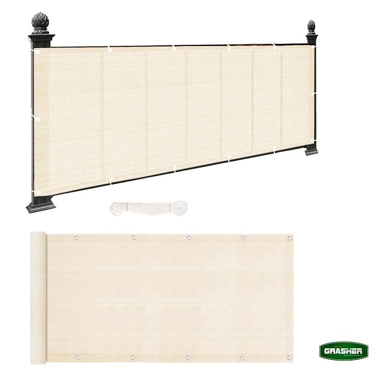 Διαχωριστικό Δίχτυ Μπαλκονιού 160gr/m² Εκρού 0,90x6m GRASHER Με Κρίκους – προϊόν σε εξωτερικό χώρο με έπιπλα