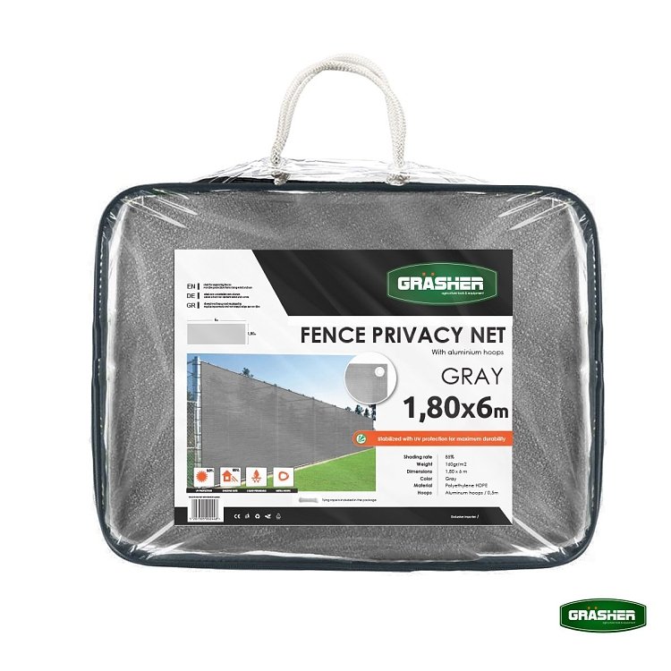 Διαχωριστικό Δίχτυ Περίφραξης 160gr/m² Γκρι 1,80x6m GRASHER Με Κρίκους – χρήση από επαγγελματία