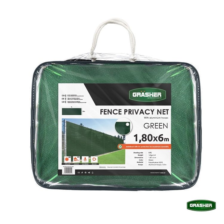 Διαχωριστικό Δίχτυ Περίφραξης 160gr/m² Πράσινο 1,80x6m GRASHER Με Κρίκους – χρήση από επαγγελματία