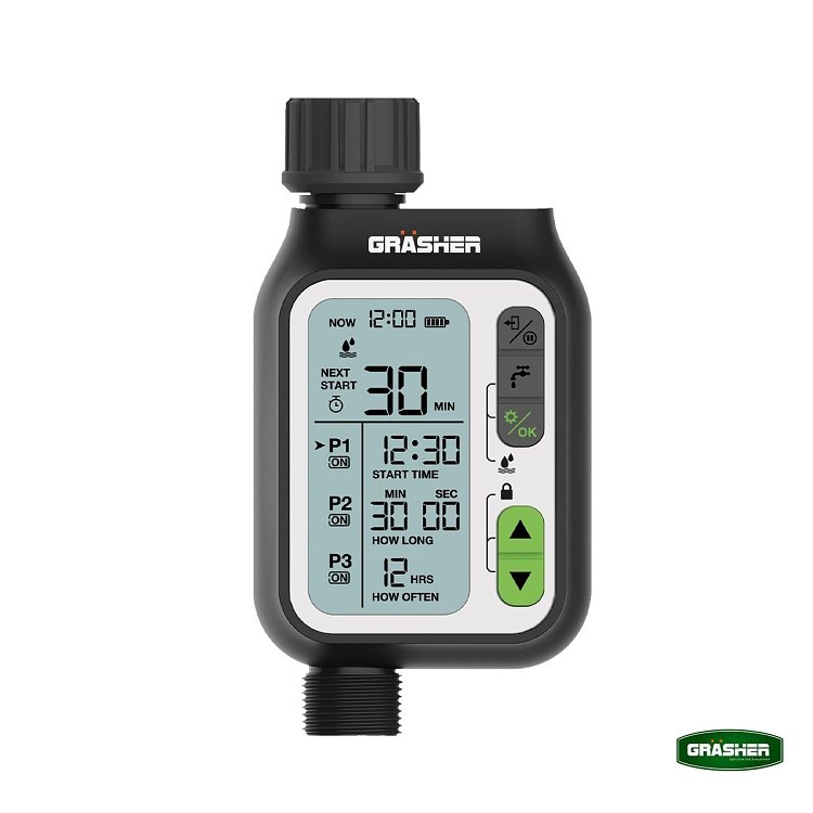 Προγραμματιστής ποτίσματος GRASHER WT4021 ψηφιακός 1 εξόδου με LCD και αισθητήρα βροχής IPX5