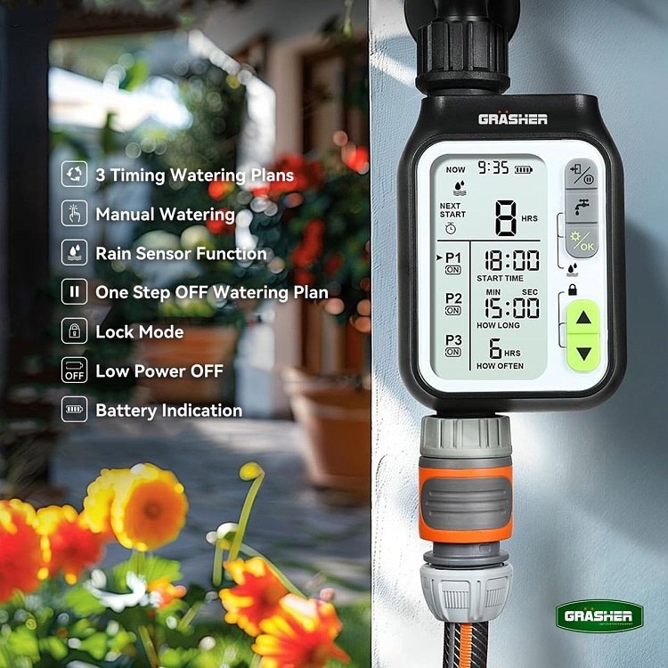 Αδιάβροχος προγραμματιστής ποτίσματος IPX5 GRASHER WT4021 με αισθητήρα βροχής