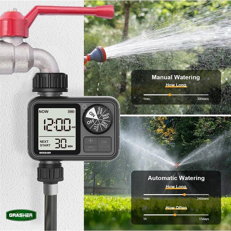 GRASHER WT2044 LCD προγραμματιστής ποτίσματος με διάρκεια έως 240 λεπτά