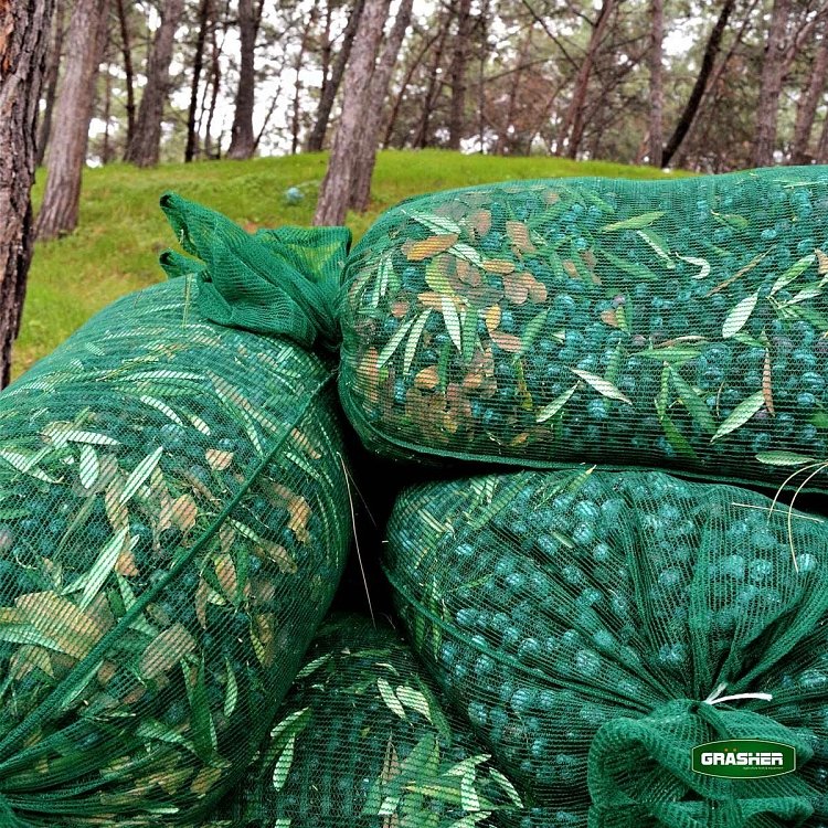 Σακί ελαιοσυλλογής GRASHER 50x100cm με κορδόνι από μεσινέζα HDPE, πράσινο χρώμα