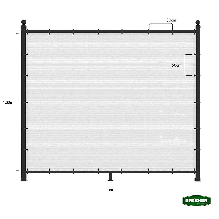 Διαχωριστικό Δίχτυ Περίφραξης GRASHER 160gr Λευκό 1,80x6m – διάγραμμα διαστάσεων και τοποθέτησης κρίκων κάθε 50cm