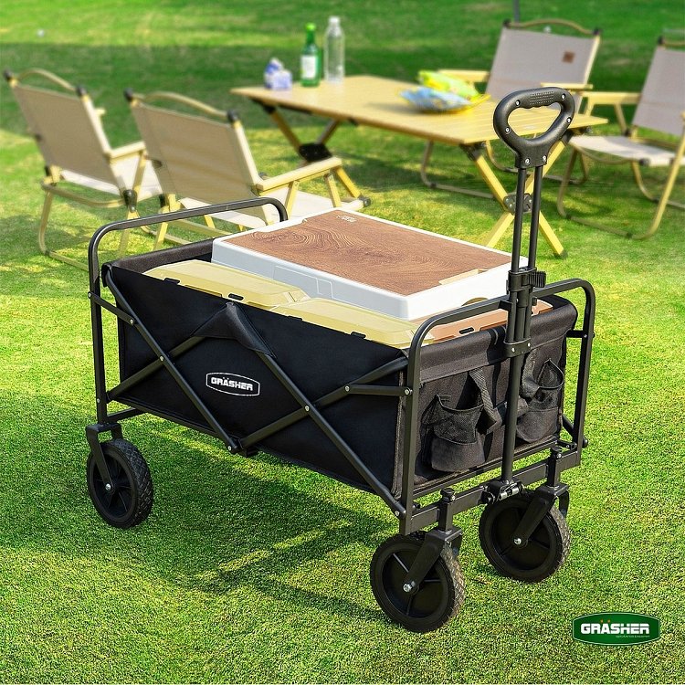 Grasher FT8060 – Πτυσσόμενο Καρότσι Κήπου Μεταλλικό 80 L, Φορτίο 80 kg, Μαύρο