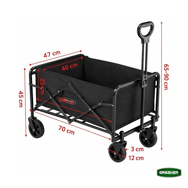 Grasher FT8060 – Πτυσσόμενο Καρότσι Κήπου Μεταλλικό 80 L, Φορτίο 80 kg, Μαύρο