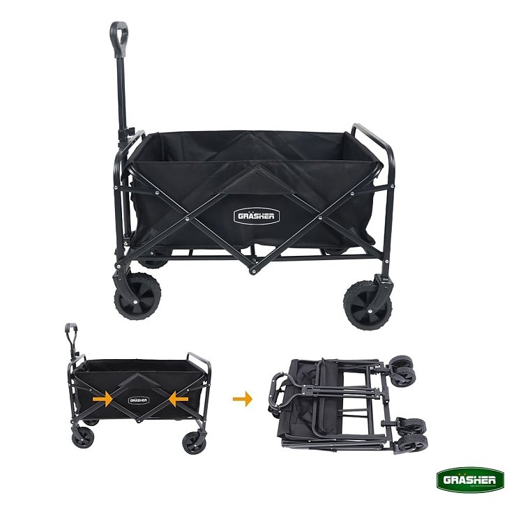 Grasher FT8060 – Πτυσσόμενο Καρότσι Κήπου Μεταλλικό 80 L, Φορτίο 80 kg, Μαύρο