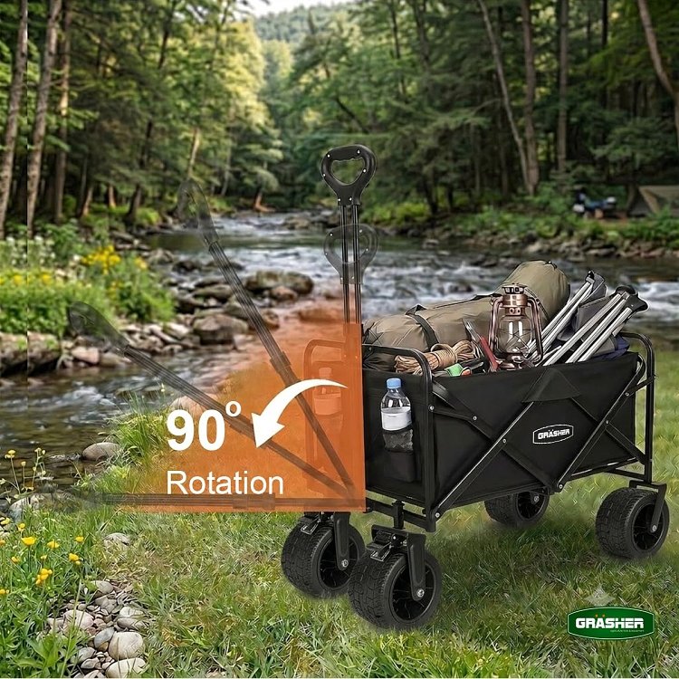 Grasher FT1560 – Πτυσσόμενο Καρότσι Κήπου Μεταλλικό 150 L, Φορτίο 150 kg, Μαύρο