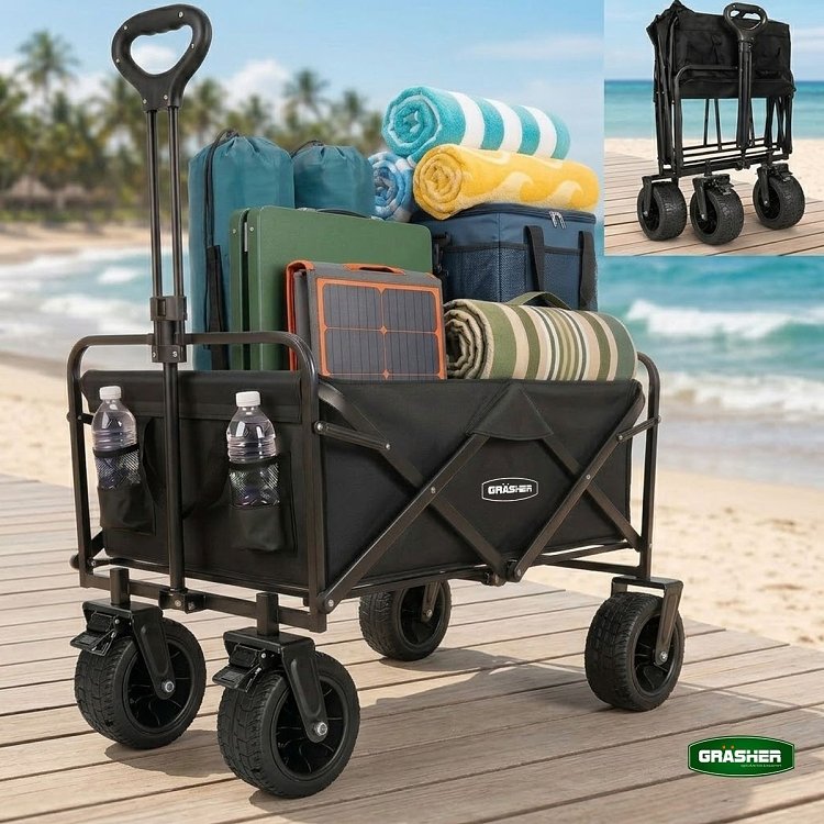 Grasher FT1560 – Πτυσσόμενο Καρότσι Κήπου Μεταλλικό 150 L, Φορτίο 150 kg, Μαύρο