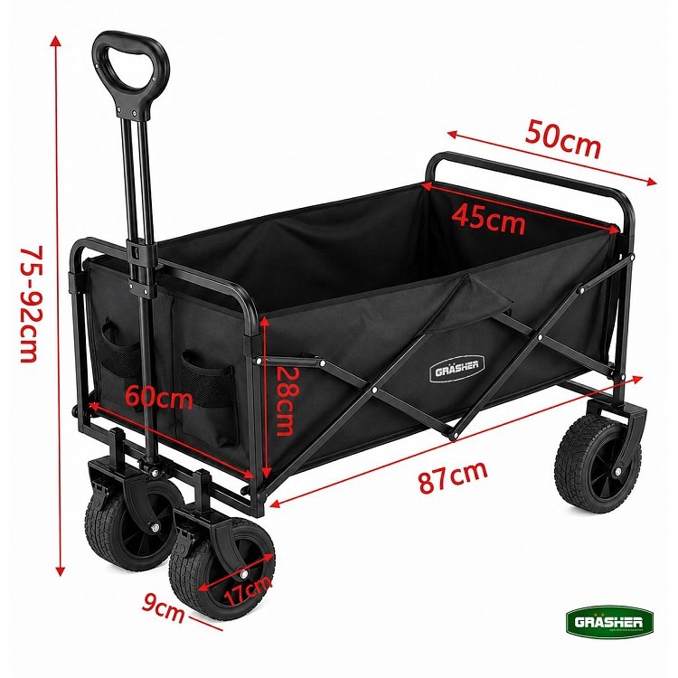 Grasher FT1560 – Πτυσσόμενο Καρότσι Κήπου Μεταλλικό 150 L, Φορτίο 150 kg, Μαύρο