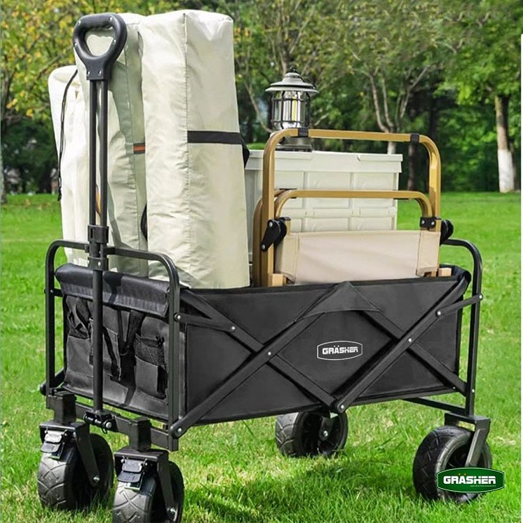 Grasher FT1560 – Πτυσσόμενο Καρότσι Κήπου Μεταλλικό 150 L, Φορτίο 150 kg, Μαύρο