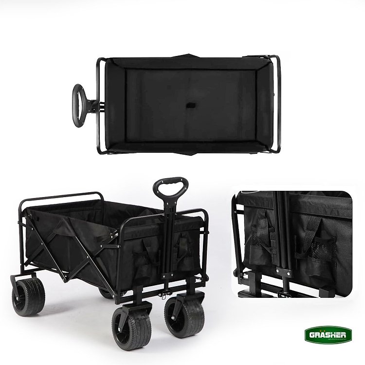 Grasher FT1560 – Πτυσσόμενο Καρότσι Κήπου Μεταλλικό 150 L, Φορτίο 150 kg, Μαύρο