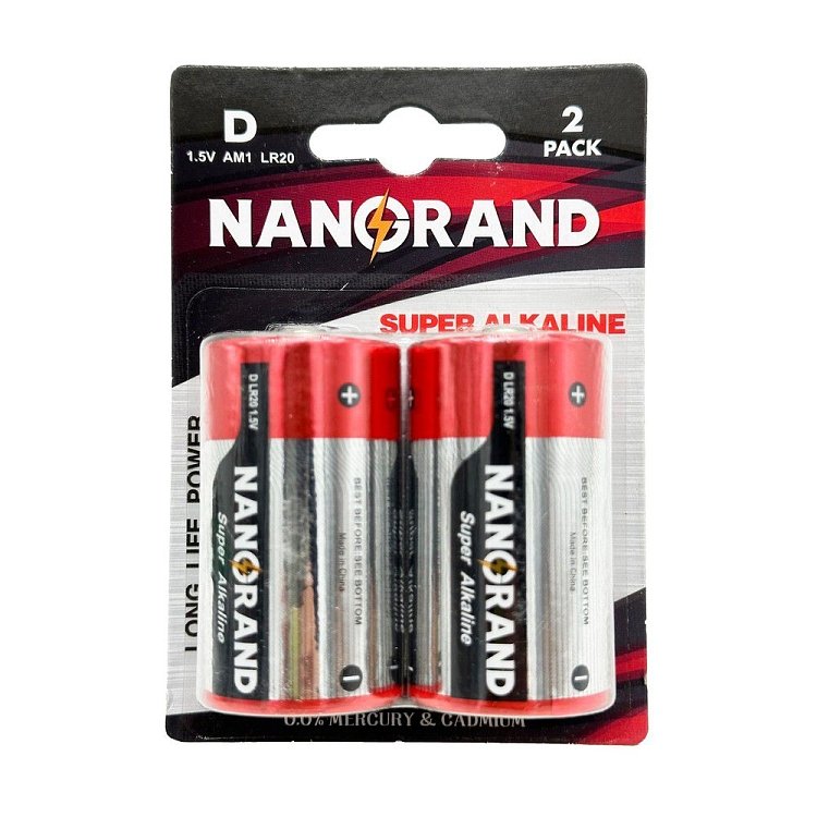 Nanorand Super Alkaline D 1.5V LR20 2τμχ – Αλκαλικές μπαταρίες μεγάλης ισχύος για φακούς & ραδιόφωνα