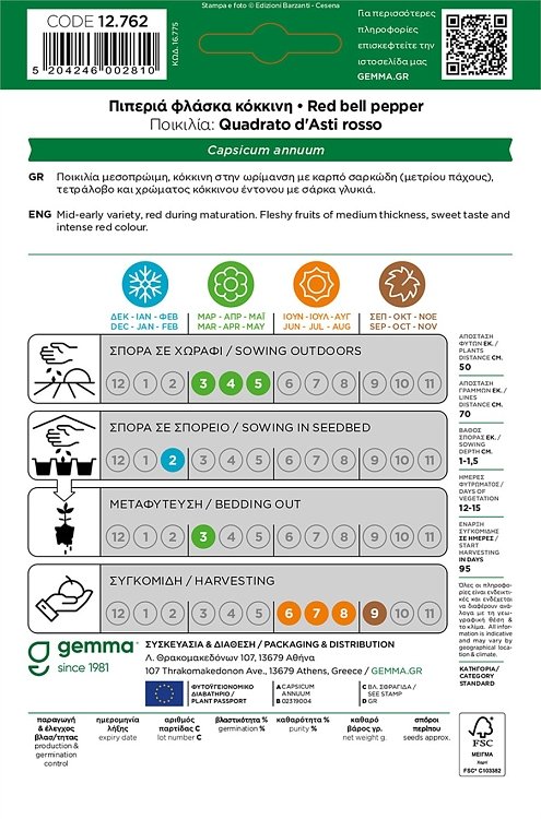 Πιπεριά Φλάσκα Κόκκινη Gemma – γλυκιά τετράλοβη ποικιλία