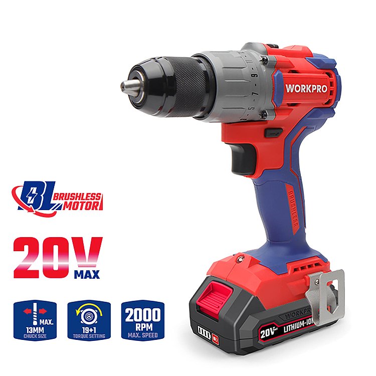 Δραπανοκατσάβιδο WORKPRO WP390002 20V-Li BL με 2 μπαταρίες 2,0Ah