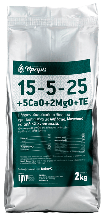 15-5-25+CaO+MgO+TE – κοντινό πλάνο συσκευασίας 2 kg