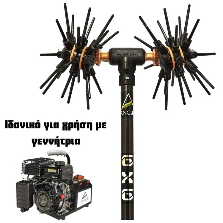 Ελαιοραβδιστικό Asteras MAX 6x6 σε σωλήνα ανθρακονήματος δίπλα σε βενζινοκίνητη γεννήτρια τροφοδοσίας