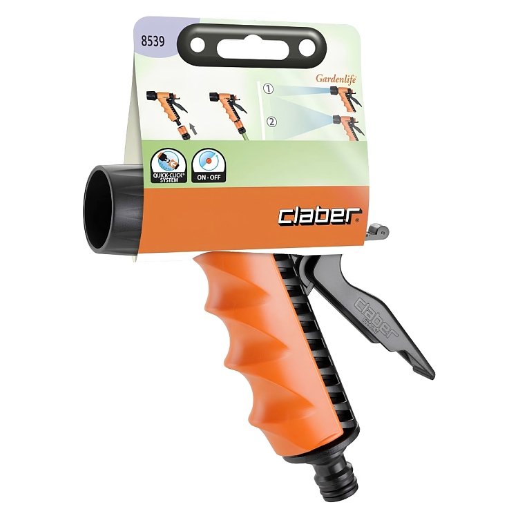 Claber Ergo 8539 σε κρεμαστή καρτέλα Gardenlife με τον κωδικό 8539 και τα σύμβολα Quick-Click και On-Off