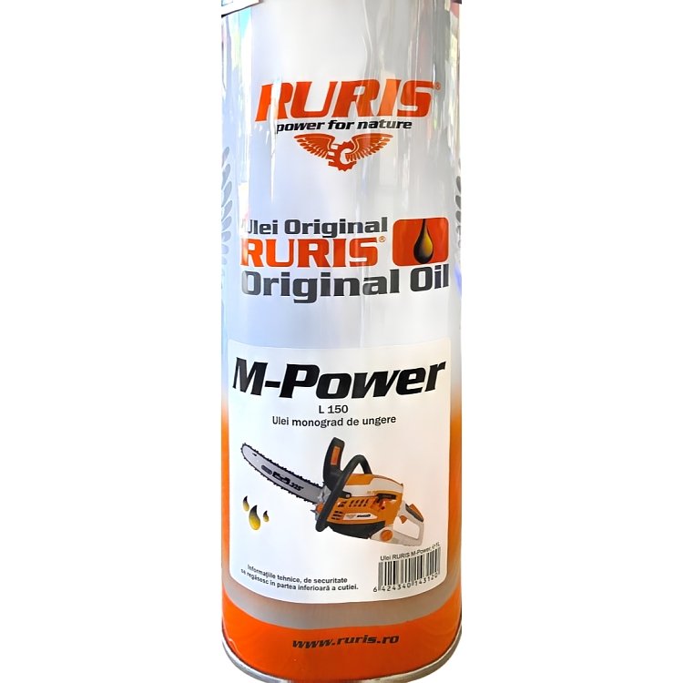 Ετικέτα Ruris M-Power L150 με ISO VG 150, SNB 11035-81, EUH210, P102, P501 και εικονόγραμμα κινδύνου