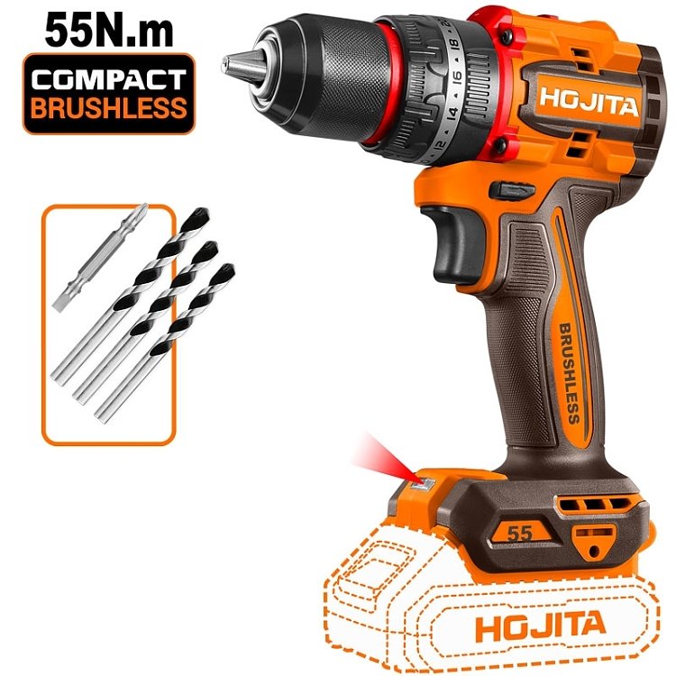 Δραπανοκατσάβιδο HOJITA 20V SOLO Brushless 55Nm – χρήση σε διάτρηση ξύλου και μετάλλου
